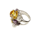 Ring Zirkonia gelb-amthyst-Perlen rhodiniert um EUR 65,00