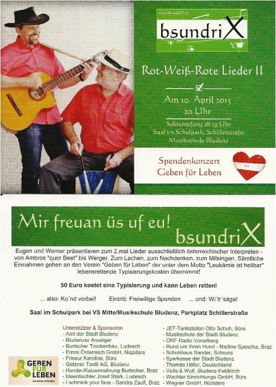 Bsundrix-Benefizkonzert in Bludenz am 10.4.