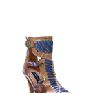 High Heel Cutout Booties "MARINELLA": Cognacfarbene High Heel Cutout Booties mit blau eingeflochtenem Velourlederstrei