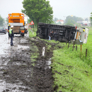 Lustenau: LKW-Anhänger umgekippt