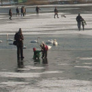 Spaziergänger auf gefrorener Alten Donau