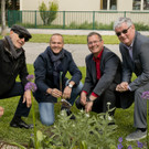 Willi Resetarits pflanzt "Floridsdorfer G\'mischten Satz" vor Vienna International School Floridsdorf