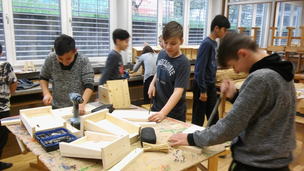 Artenvielfalt Projekt INSEKTENHOTEL C Mittelschule beim Werken April 2019 _1_.JPG