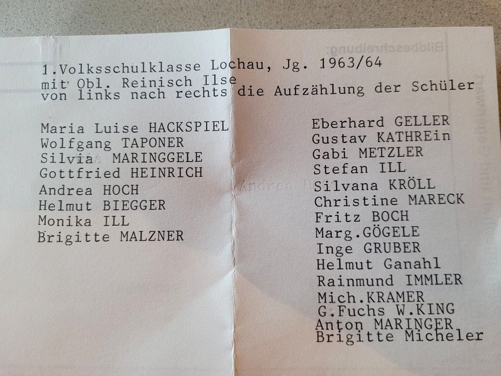 Volksschule Lochau 1963 Klasse 1 Namen DOKU.jpg
