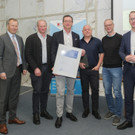 Altach Bürgermeister Markus Giesinger bei der Ehrung zu  Vorarlbergs Neptun Wasserpreisgemeinde 2023