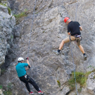 ÖSV-Abfahrer am Klettersteig in Schruns
