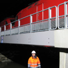Bilder vom Belastungstest der neuen Leiblach-Bahnbrücke.