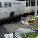 Einkaufswagen in der Landschaft