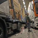 Verkeilte Lkw im Pfändertunnel