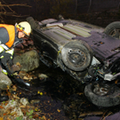 Pkw nach Unfall im Bachbett der Schwarzach gelandet