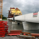 Rheinhochwasser stoppt Brückenbau