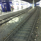 Trümmer auf den Schienen am Bahnhof Wien-Landstraße/ Wien-Mitte