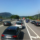 Stau am Freitag vor dem Pfändertunnel in Fahrtrichtung Deutschland