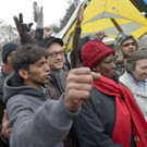 Josef Hader und Ute Bock besuchen Camp im Wiener Sigmund-Freud-Park 
