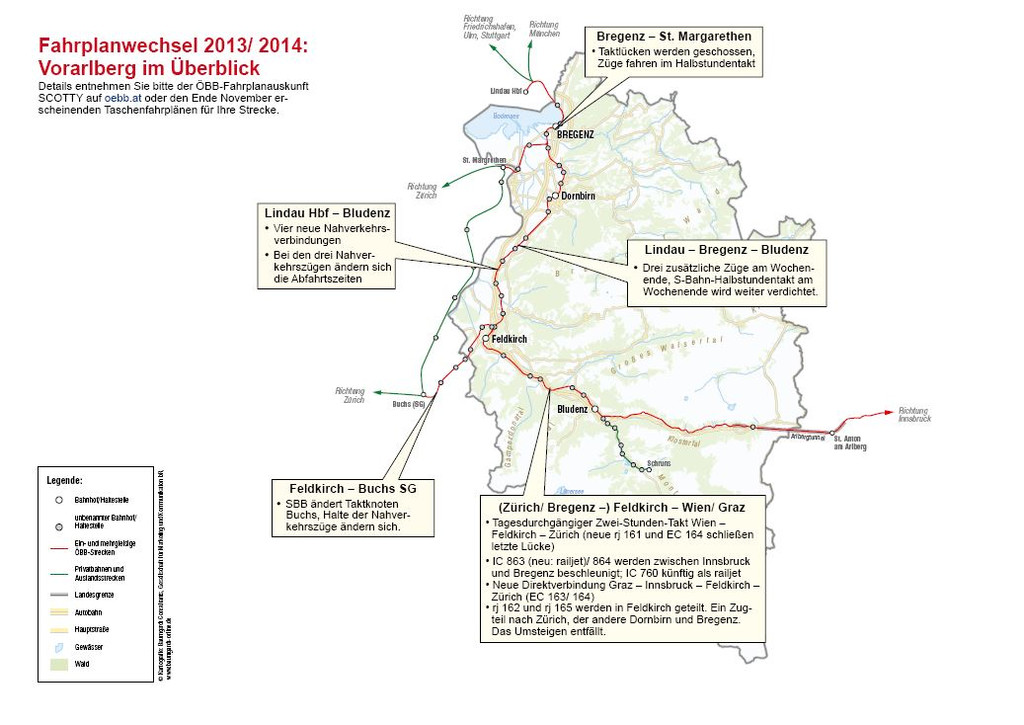 Die wichtigsten Änderungen des ÖBB Fahrplans in Vorarlberg werden auf der Übersichtsgrafik dargestellt