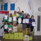 U13_Team Bludenz (v.l. Johanna und Chiara Bertsch und hinten v.l. Johannes Thöni und Noel Bouska) Mitte auf Platz 1